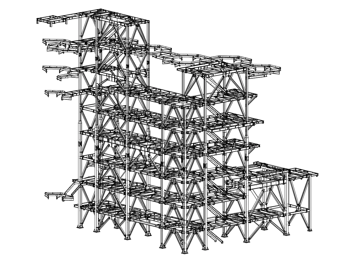 3D model of a multi-story steel platform developed by Luis Hernández