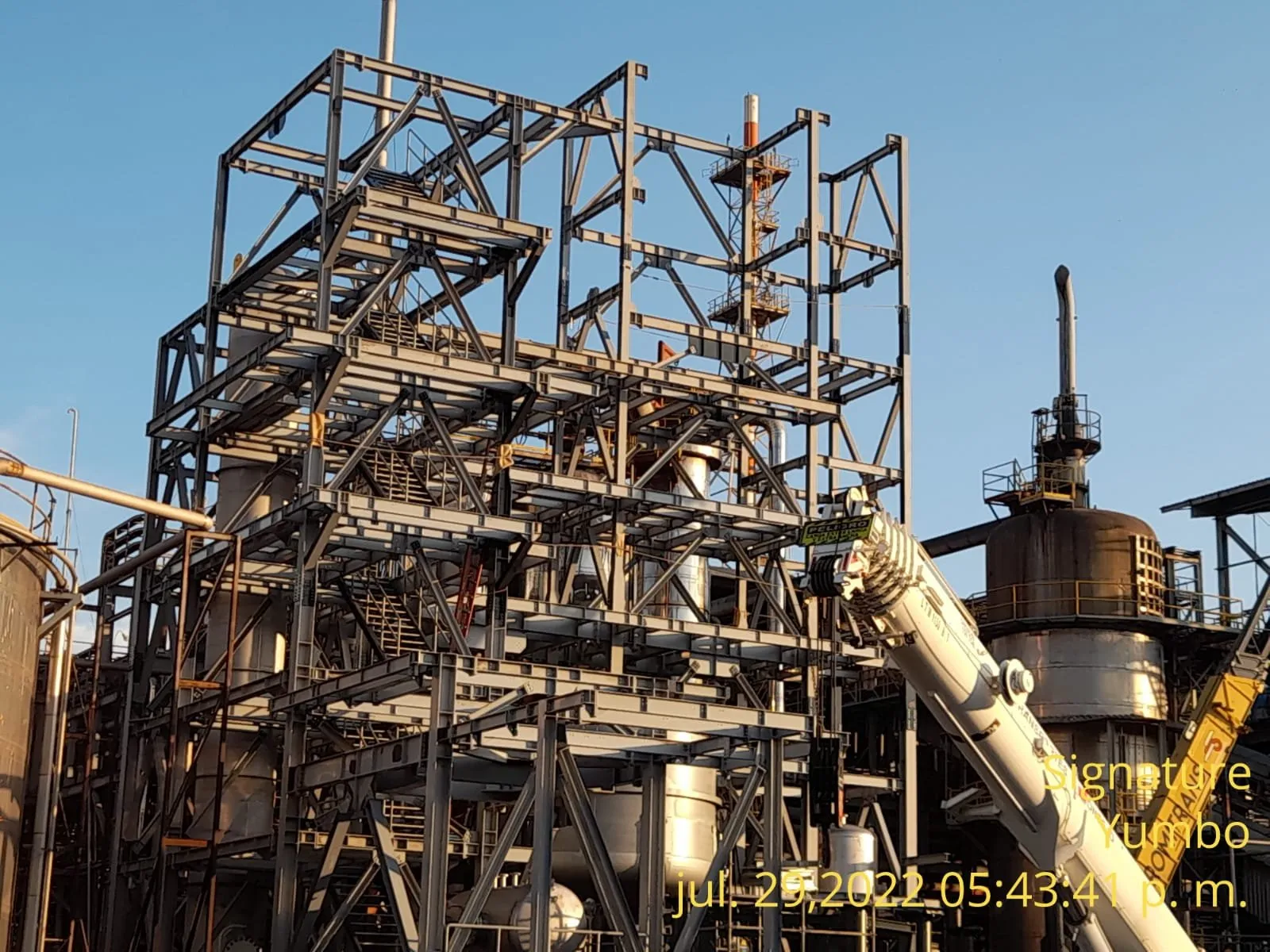 Industrial plant steel structure during construction