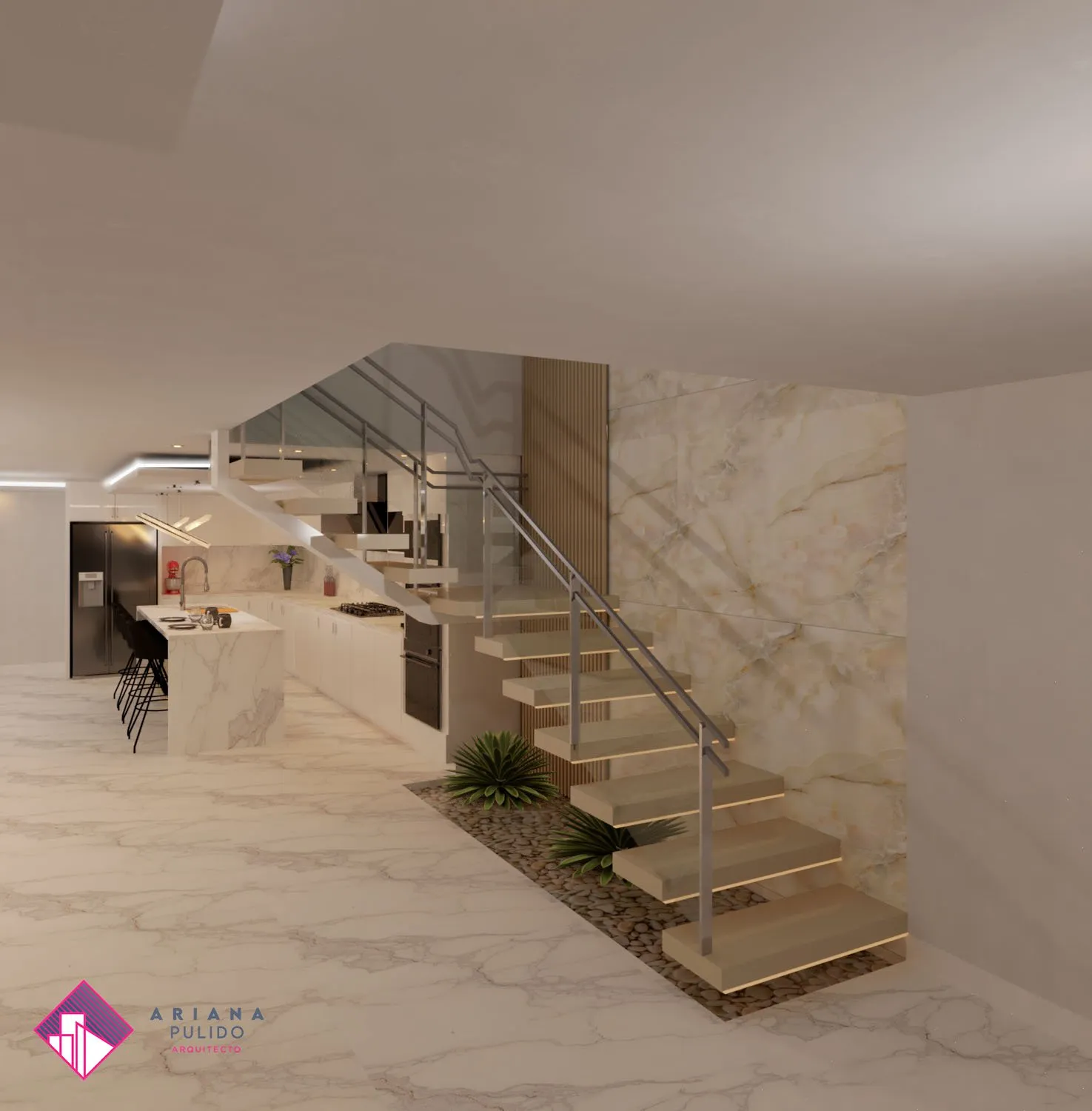 Remodeled residential interior showing a carefully coordinated small-space layout.