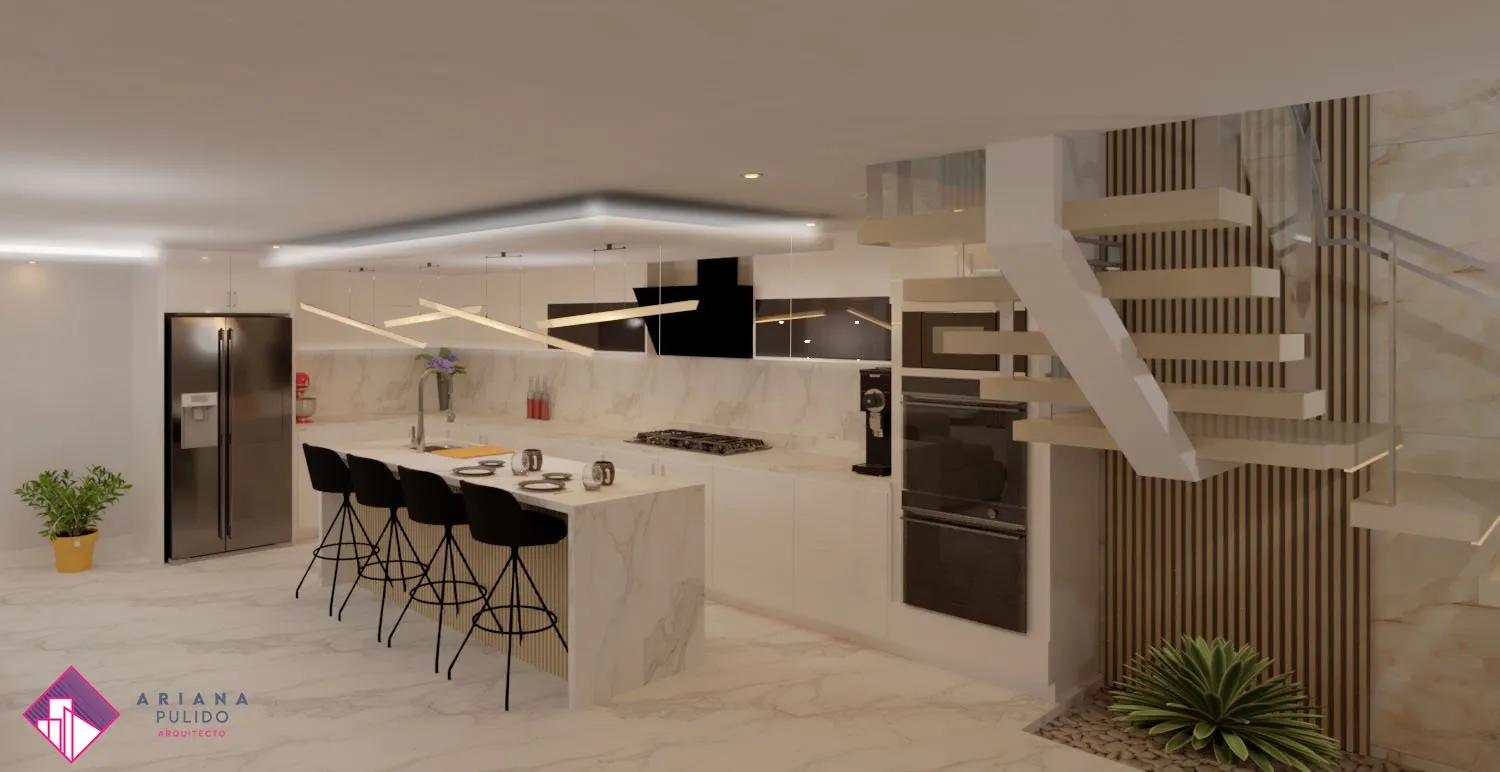Interior view from Ariana Pulido’s small-space single-family home remodel.