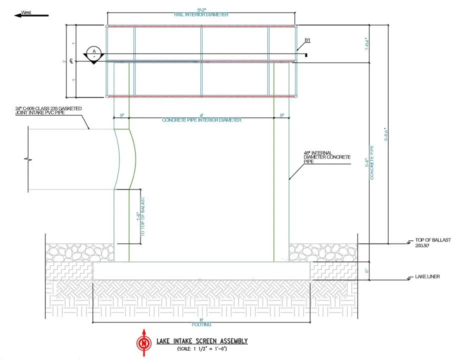 Corresponding Lake intake stainless steel screen assembly shop drawing prepared for fabrication